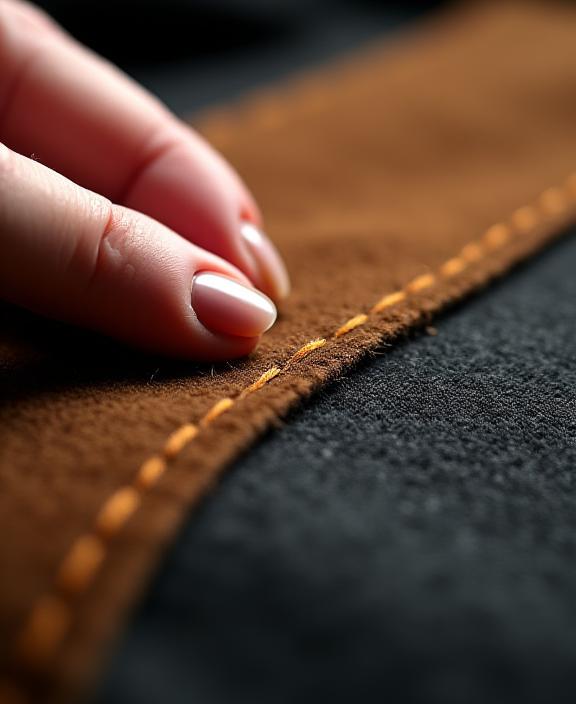 Close-up di una cucitura rinforzata su tessuto di pregio